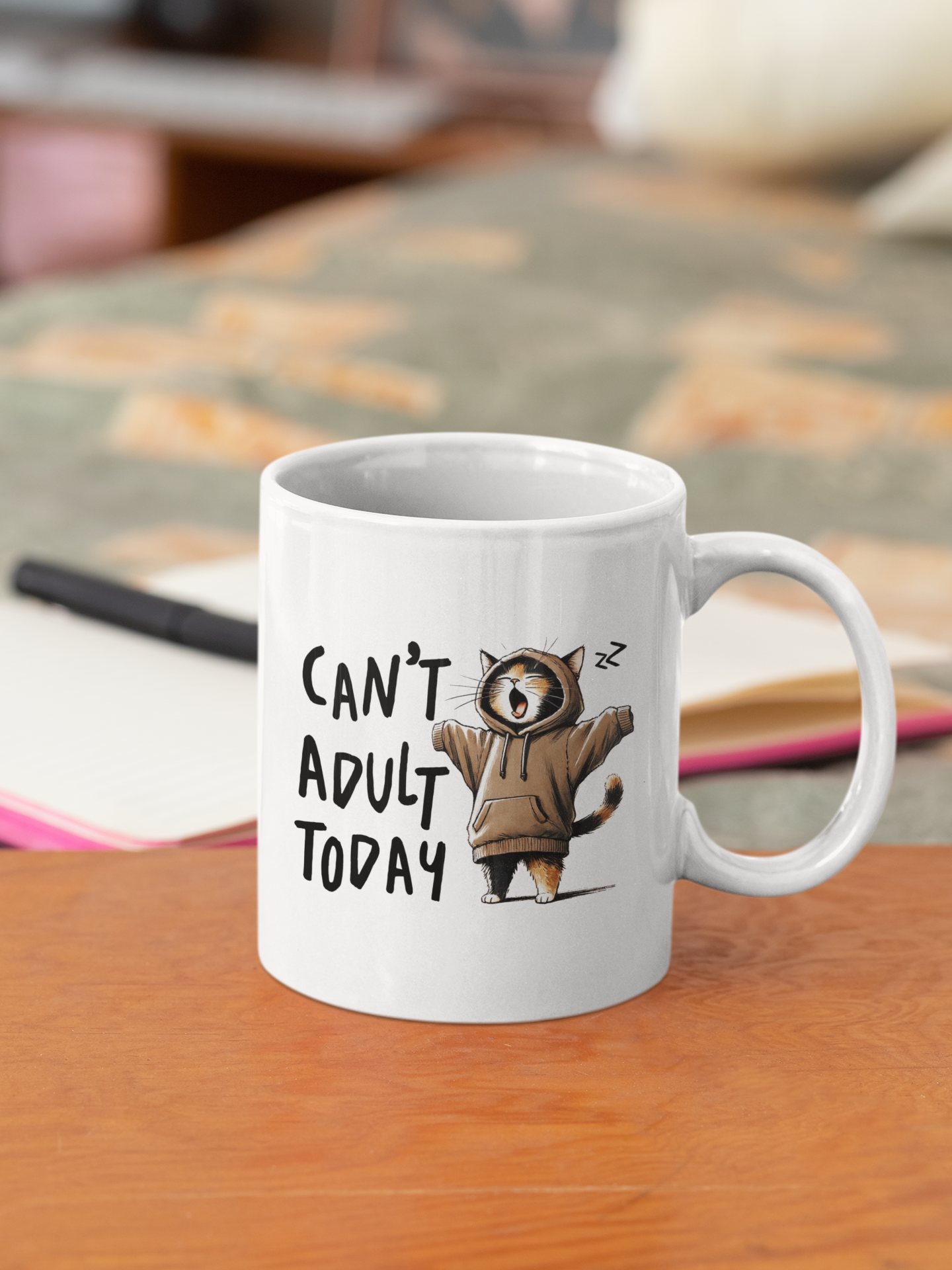 Sleepy Cat Can’t Adult Today Classic Ceramic Mug - Image 3