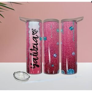 Gradient Hot Pink Glitter-Gems Tumbler