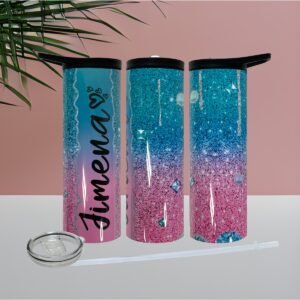 Gradient Pink-Teal Glitter Gems Tumbler