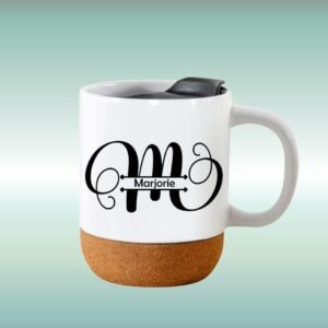 Personalized Monogram 15 oz Cork Base Ceramic Mug with Lid