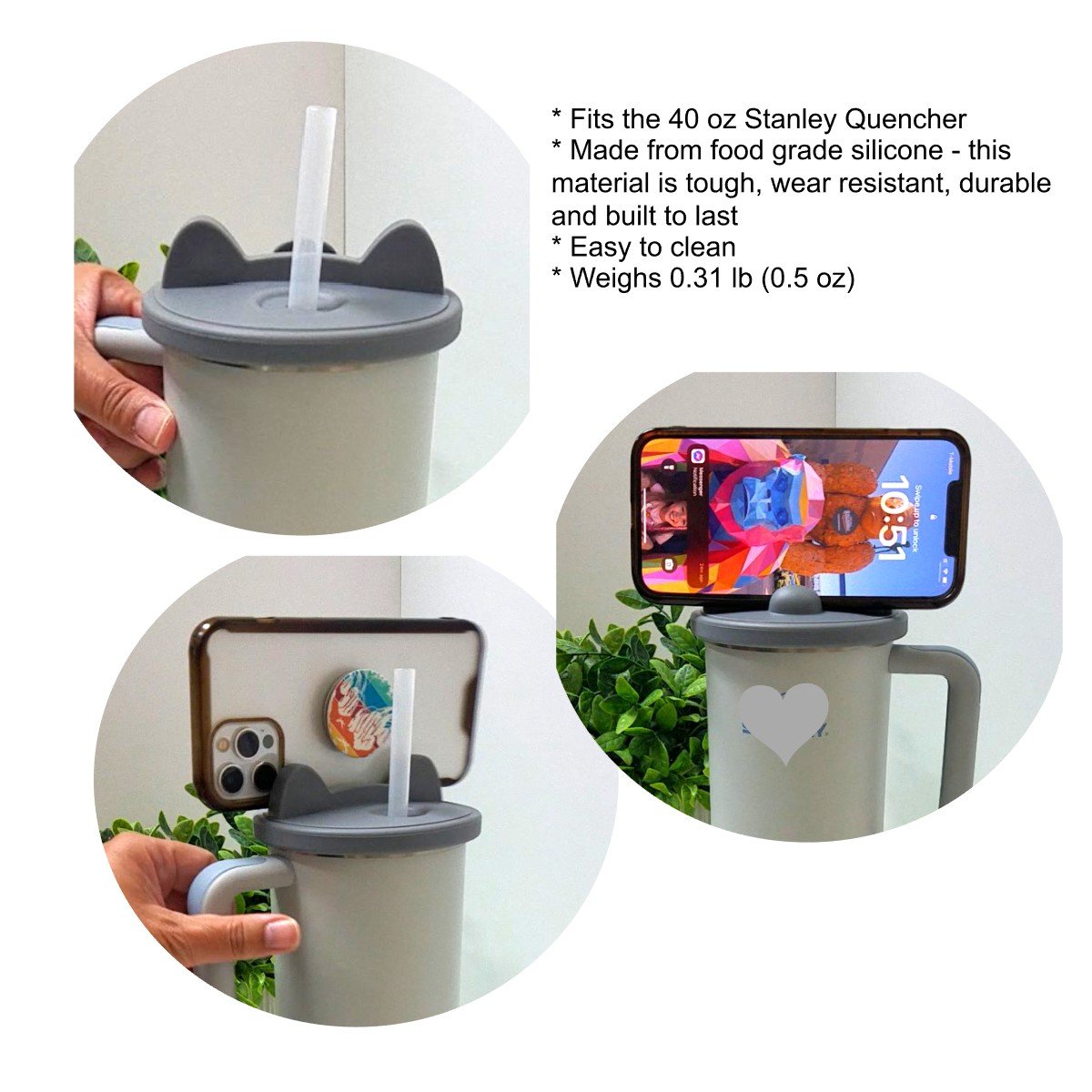 Replacement Lid for 40 oz Tumbler w/ Mobile Phone Holder, Silicone Cover - Image 2