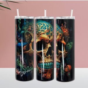 Alcohol Ink Skull Tumbler – Unique Artistic Skull Drinkware