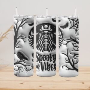 Spooky Vibes Skeleton Mermaid Tumbler - 3D Puff-Effect