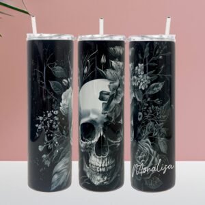 Floral Skull Monochrome Tumbler