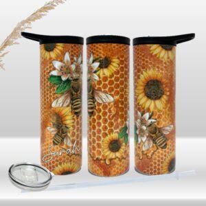 Honeycomb, Bees & Sunflower Personalized Tumbler