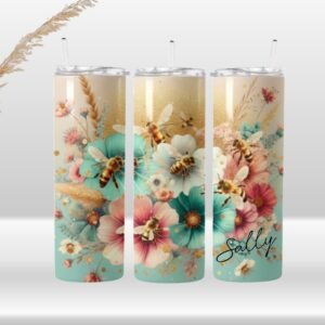 Golden Bee & Floral Personalized Tumbler
