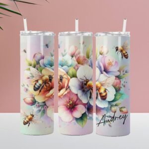 Pastel Floral Bee Personalized Tumbler