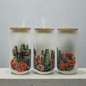 Cactus & Desert Bloom Frosted Glass Can 16oz Tumbler