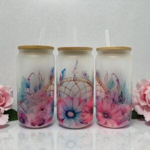 Floral Dreamcatcher Frosted Glass Can 16oz Tumbler