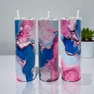 Pink & Teal Marble Skinny Tumbler